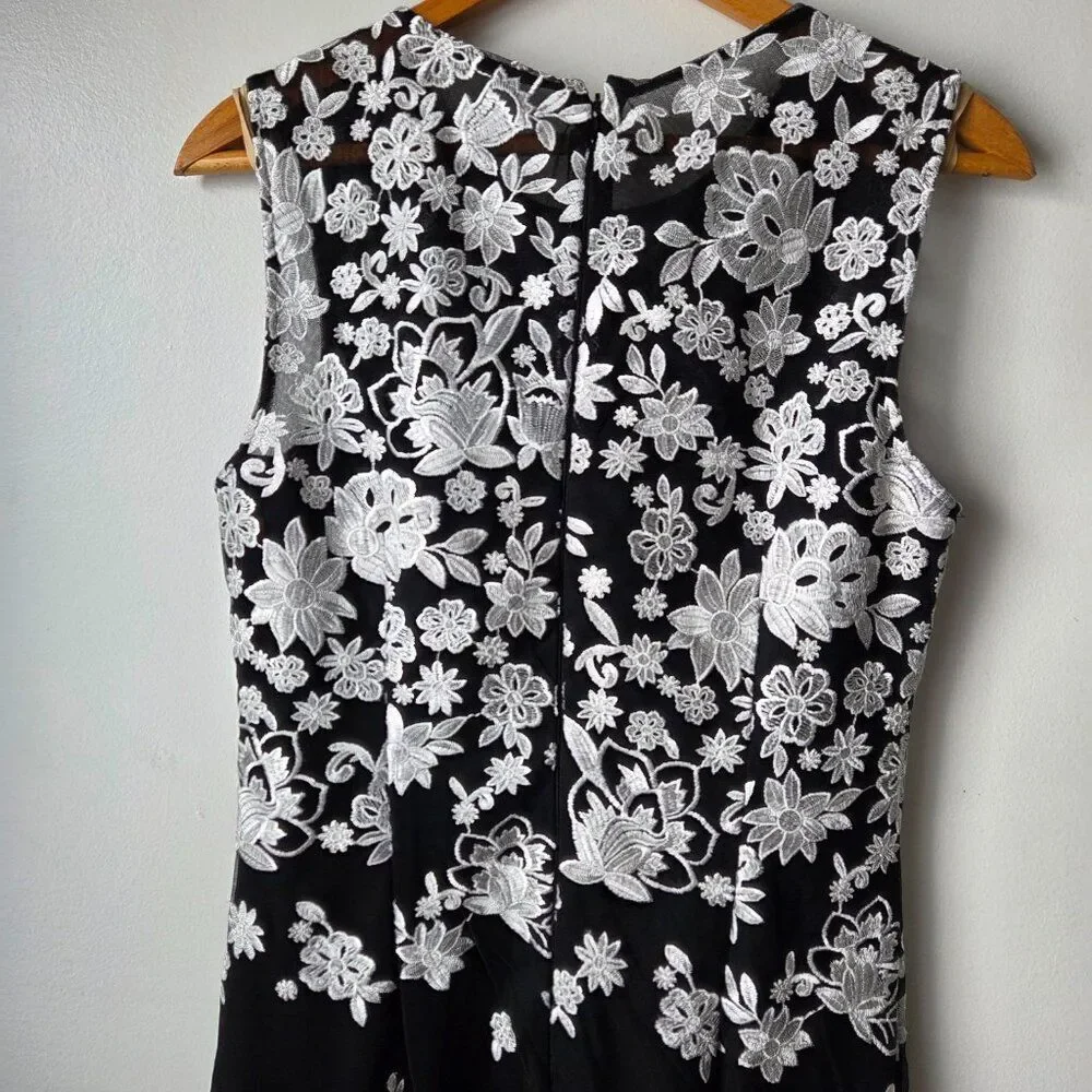EUC BEAUTIFUL WHITE HOUSE BLACK MARKET WHITE BLACK EMBROIDERED DRESS SIZE 10 / M - Picture 5 of 16
